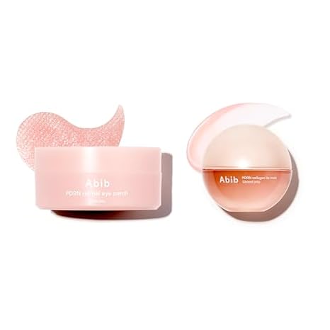 Abib PDRN Glow Jelly Duo: Retinal Eye Patches with Niacinamide, 60 Count & Vegan Collagen Lip Mask Glazed Jelly 0.38 fl oz | Eye Patches for Puffy Eyes Lip Sleeping Mask for Dry Lips Korean Skin Care