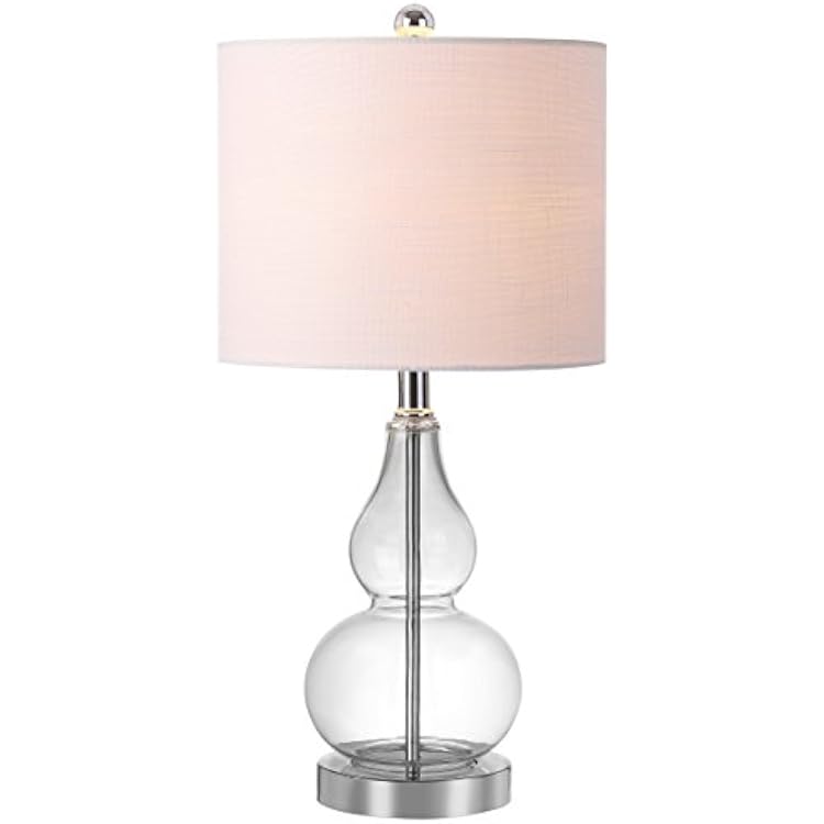 JONATHAN Y 20.5 Clear Glass Table Lamp, Modern Gourd Bedside Nightstand Lamp for Bedroom, Living Room, White Linen Shade, LED Bulb Included JYL1028E
