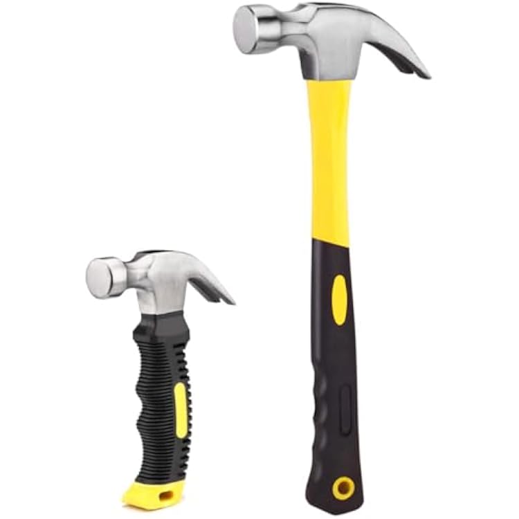 2 Pack Small Claw Hammer Set, 16 OZ General Purpose Hammer and 8 OZ Small Hammers Tools with Soft Nonslip Handle, Stubby Hammer for Household Work & Outdoor Camping