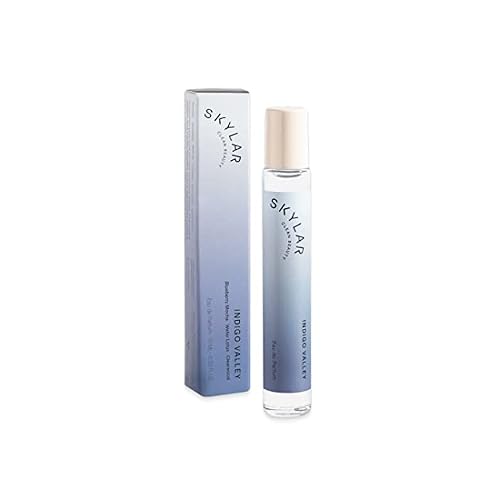 Skylar Indigo Valley Eau de Parfum - Hypoallergenic & Clean Perfume for Women & Men, Vegan & Safe for Sensitive Skin- Woody, Floral Perfume, Blueberry Mocha, Water Lotus & Clearwood - 10mL 0.33 Fl oz