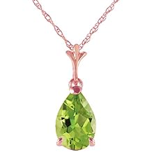 Galaxy Gold 14K Solid Gold Natural Peridot Pear Drop Pendant Necklace for Women - Yellow Gold Fine Jewelry