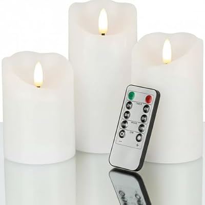 VENTA Set of 3 White Pillar Candles | Real Wax Battery Operated Flickering LED Candles with Remote | Timeless Decor for Farmhouse, Modern & Mantel Displays