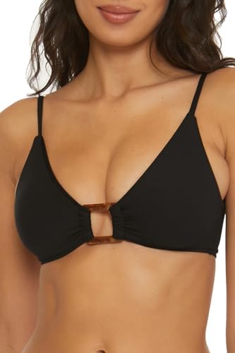 BECCA by Rebecca Virtue Women's Standard Modern Edge Bralette Bikini Top, Adjustable, Tie Back, Swimwear Separates, Black