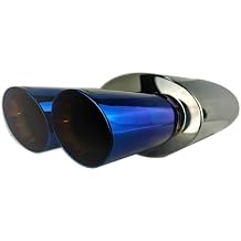 2.25 inch Inlet NETAMI NT-1042 Stainless steel Performance Muffler with Dual Double Wall 3" Blue Burnt Tip