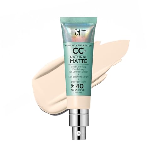 IT Cosmetics CC Cream Natural Matte SPF 40 - Mattifying Full Coverage Foundation Color Corrector, 16H Shine Control, Pore Refining, 24H Hydration, Noncomedogenic for Oily & Mature Skin - 1.08 fl oz