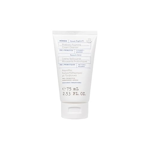 KORRES Greek Yoghurt Foaming Cream Cleanser, Hydrating, Deep Cleansing Skin Care, Makeup Remover, Face Wash for Women, Cream to Foam Facial Cleanser for Dry, Oily, Sensitive, Any Skin Type, 2.5 fl oz