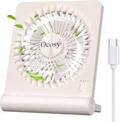 Ocosy Electric Fans Desk Fan Portable Folding Rechargeable Desk Fan 3 Speeds, White