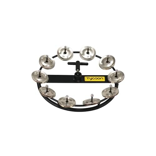 Tycoon Percussion TBHH-10S Large Hi-Hat Tambourine, 10 Pair Steel Jingles