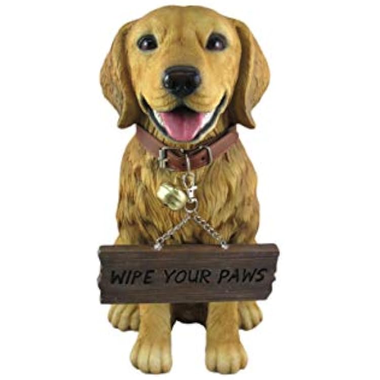 12.75 Inch Tall Golden Retriever Dog Realistic Lifelike Statue with Reversible Sign