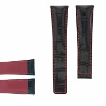 Ewatchparts 22mm Leather Watch Band Strap Clasp Compatible With Tag Heuer Carrera Calibre 16 Black With Red Stitching