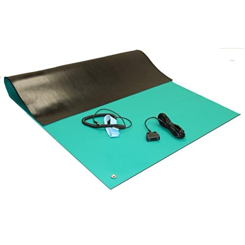 Rubber ESD Anti-Static HIGH Temperature Soldering MAT KIT-30 X 36 2.5 x 3 - 0.08 Thick- with Dual Point and Wrist Strap-Green