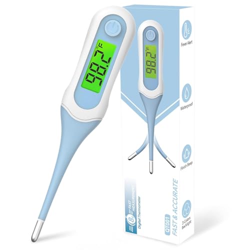 Digital Oral Thermometer for Adults and Kids, 8s Fast Reading, Accurate & Safe Thermometer for Baby with Fever Alarm, CF Switchable, 3 Colors Backlit Medical Rectal Thermometers