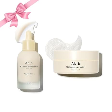 Abib Jericho Rose Eye & Serum Duo Vegan Collagen Jelly Eye Patches for Wrinkles & Fine Line with Jericho Rose Jelly, 60 Count, Bifida Firming Serum Korean Skin Care