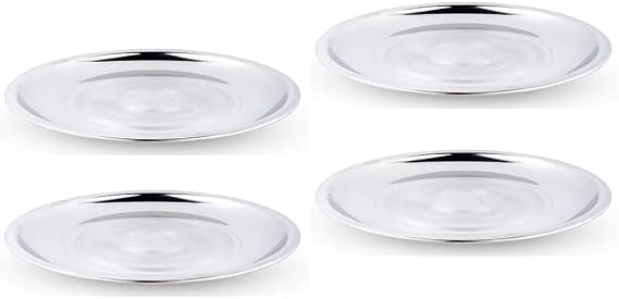 Neelam Stainless Steel 8, 22 Gauge, Diamond Plate, 18 cm, Set of 4, Dishwasher Safe, Durable & Elegant Round Plate for Serving, Perfect for Daily Use, Parties, Special Occasion, Stylish Look