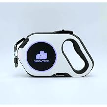 Rechargable Super Bright LED Flashlight Color Streamer Ring Anti-Tangle Retractable Sturdy Nylon Dog Leash, 16-ft Long, 3/8-in Wide (White)