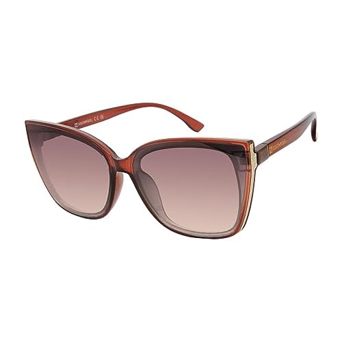 Southpole Womens Sparkling Cat Eye Sunglasses, Crystal Brown, 62 mm