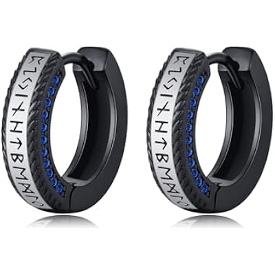 MEDWISE Unisex Viking Runes Hoop Earrings 925 Sterling Silver Hypoallergenic Punk Huggie Hoop Earring Jewelry Gifts 2025 Christmas Gifts with Delicate Packaging