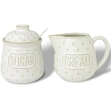 GDCZ Ceramic Sugar and Creamer Set, Coffee Serving Set, Sugar Bowl with Spoon and Cream Pitcher, Milk Creamer and Sugar Container (White)