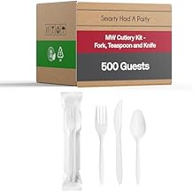 Medium Weight Disposable Cutlery Kit, 500 Individually Wrapped Sets (1500 pcs) Fork Knife Teaspoon, BPA-Free Plastic Bulk Disposable Utensils for Catering, Takeout, Food Trucks, Parties