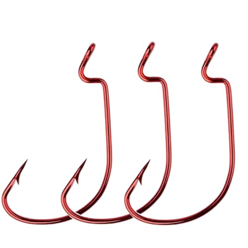 100Pcs Offset Worm Fishing Hooks Red Jig Fish Hooks Size1# 2# 10 20 30 40 50
