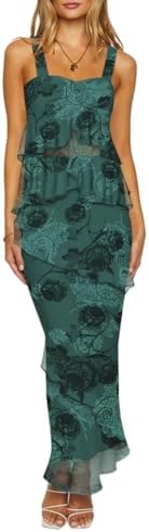 Lrady Women's Two Piece Skirt Sets Beach Formal Wedding Guest Sleeveless Peplum Ruffle Party Maxi Bodycon Dress Outfits