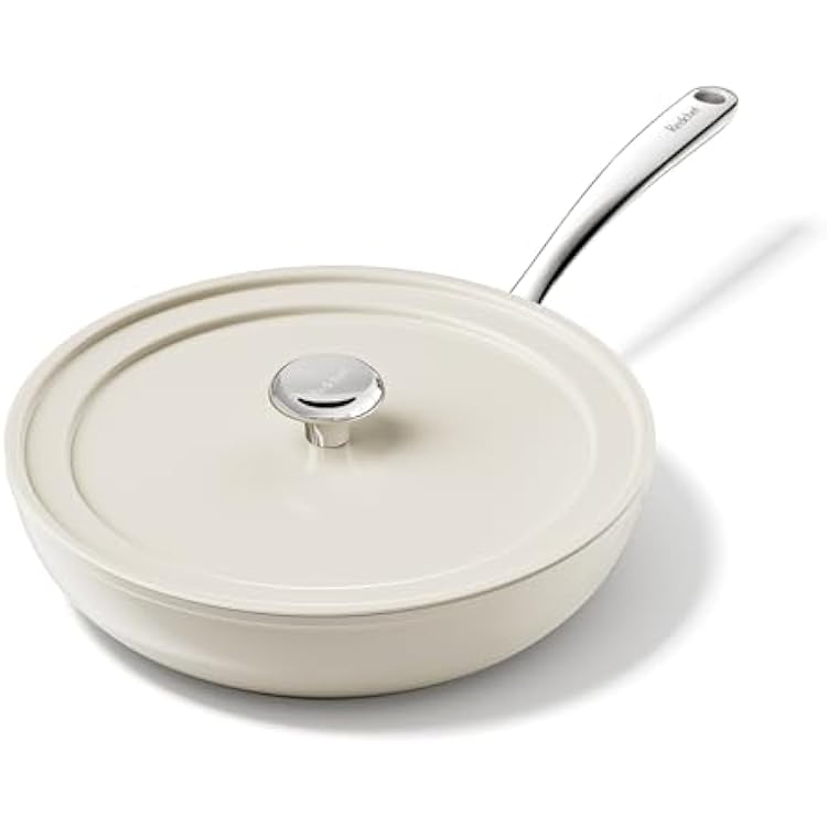 Redchef Ceramic Frying Pan with Lid, 11 Deep Saute Pan, 3.5QT Large Jumbo Cooker, Frying Pan Nonstick with Stay Cool Handle, Non Toxic Cooking Pan, Induction Dishwasher Safe, PFOA & PFAS FreeBeige