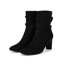 Coutgo Women's Slouch Mid Calf Boots Chunky Heel Square Toe Zip Up Fall Fashion Booties Shoes