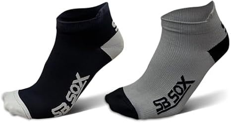 SB SOX - 4 Pairs Compression Ankle Socks, Size Medium (Black/Gray + Gray/Black)