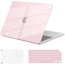 EooCoo Case Compatible with MacBook Air 13 inch M5 2026-2022 Release M4 M3 M2 A3449 A3240 A3113 A2681, Glitter Hard Shell&Keyboard Skin Cover&Screen Protector for Mac Air 13.6 inch, Sparkly Baby Pink