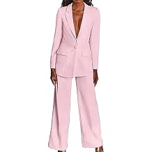 Womens 2 Piece Suits Set Business Office One Button Blazer Jacket Casual Long Sleeve Pant Suit Set
