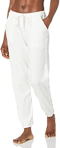 PJ Harlow Womens French Terry Blair Classic Drawstring Pant With Pockets and Satin Strip, Pearl, Medium