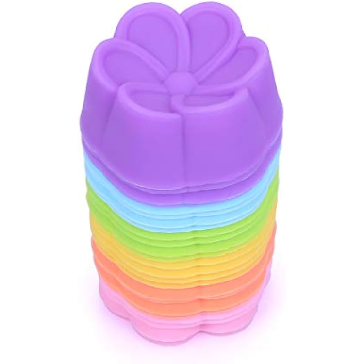 Mini Begonia Silicone Baking Cups Pack of 24 - Reusable Cupcake Liners Muffin Pan Molds 2 inch 5cm - Nonstick Small Truffle Chocolate Jello Cups in 6 Colors Mini Begonia