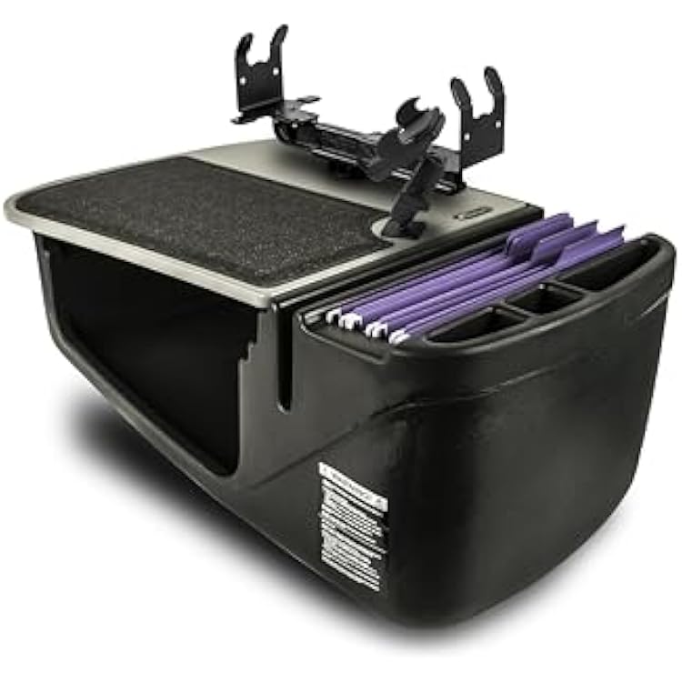 AutoExec Efficiency GripMaster Car Desk for Your Vehicle Workstation and Mobile Office, Grey with Printer Stand and Phone Mount