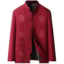 Men's Autumn Winter Thick Fleece Lined Chinese Style Cotton Padded Tang Suit Jacket Coat