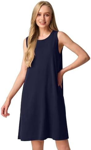 SIORO 100% Merino Wool Womens Sleeveless Dress Casual Solid Tank Dress for Women Knee-Length Summer Dresses with Pockets