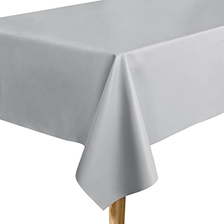Grey 54x84 Rectangular Faux Leather Tablecloth for Dining Table, Parties, Picnics, Outdoor Events