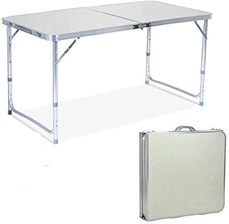 U-Kiss Folding Picnic Table 4 Foot Aluminum 4ft Foldable Table Height Adjustable Multipurpose Rectangle Table with Carry Handle for Indoor Outdoor Picnic Camping