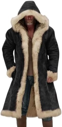 Wankang Long Fur Coat Men Faux Suede Trench Coat Men Thickened Sherpa Fleece Lined Overcoat Thermal Winter Coats with Pockets
