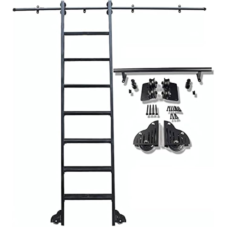 XFSHKJS Black Rolling Ladder Hardware Kit for Library or Kitchen,200cm 300cm 400cm 600cm Sliding Library Ladder Rail Door Track with Floor Roller Wheels No Ladder Size : 3.3ft100cm Track Kit