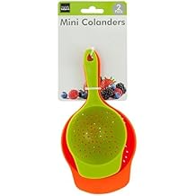 Mini Colanders Set 2 Plastic Pack Kitchen Mesh Food Strainers Colander Handles Red Lime Green 6.5 and 7.5 Inch Strainer For Pasta Vegetables and Fruits