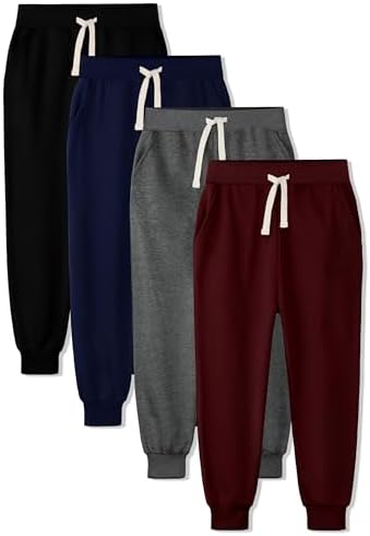 HXP 4 Pack Boys Sweatpants Boys Joggers Cotton Youth Active Soft Sweatpants Kids Pocket Drawstring Joggers Pants