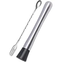 10 Inch Stainless Steel Muddler for Cocktail and 10 Inch Mixing Bar Spoon, 2 Pices Home Bar Tool Set