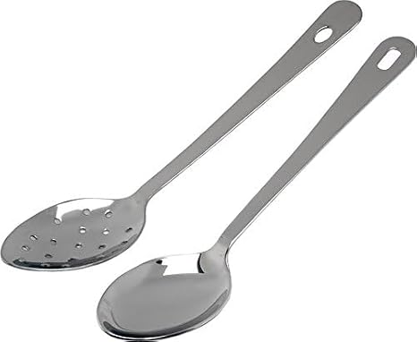 Genware NEV-300012 Serving Spoon with Hanging Hole, Stainless Steel, 12"