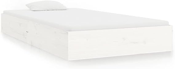 Modern White Solid Wood Bed Frame 90x200 cm with Slatted Base, Single Bed Frame without Mattress for Bedroom