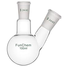 FunChem Glass Round Bottom Flask 24/40, 2 Neck Round Bottom Receiving Boiling Flask RBF, with 24/40 Standard Taper Outer Joint, 250 mL
