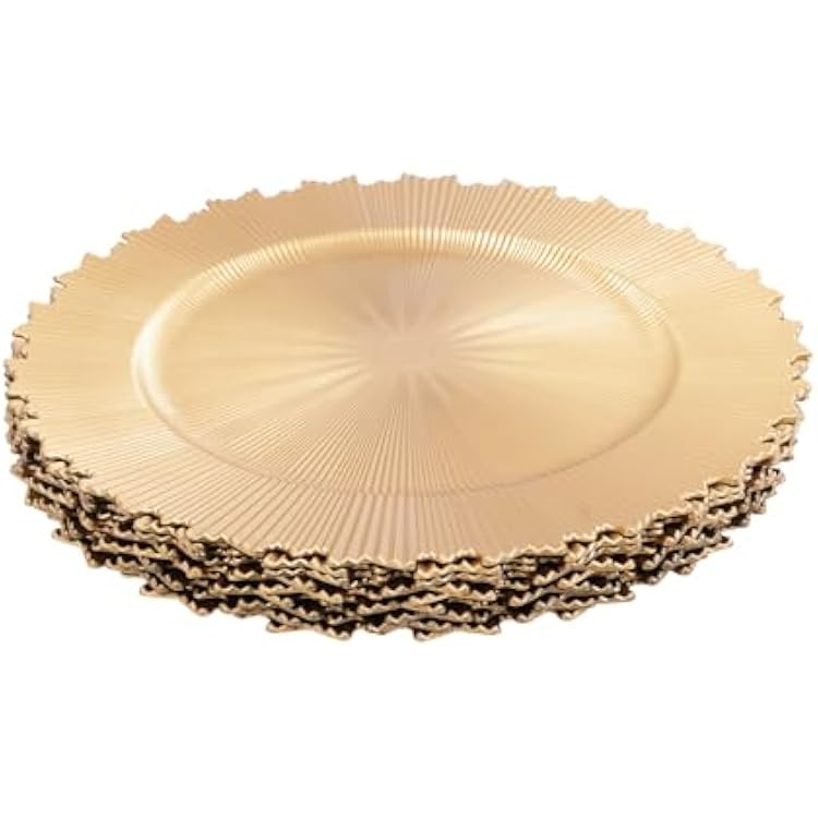 50 Pcs Charger Plates Set, 13 Inch Round Elegant Serve Ware Charger Stackable Plastic Charger Plates Reusable Serving Plates for Banquet Wedding Party Picnic Tabletop Decor