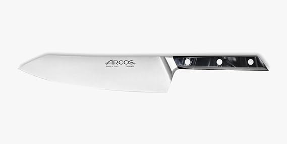 Arcos Eclipse Series - Chef's Knife - 8" Forged Stainless Steel Blade with Silk Plus Edge - Special Gloss Polish - Acrylic Handle - Black Color