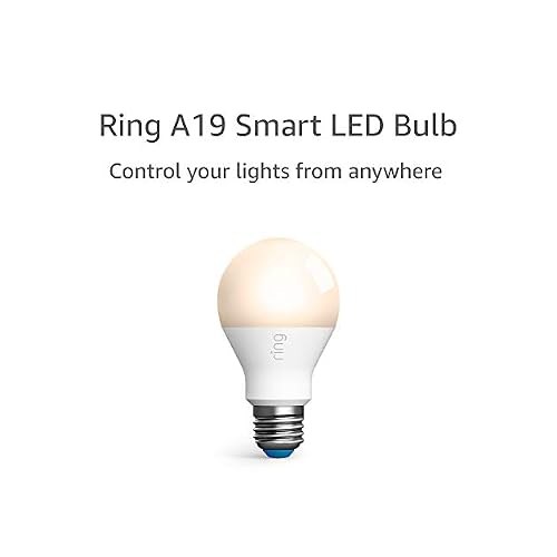 Ring A19 Smart LED Bulb Energy-efficient with 800 lumens of white light, works with Amazon Sidewalk, White