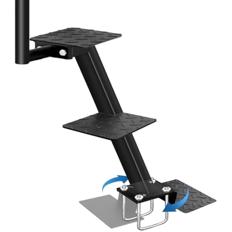Universal Heavy Duty Triple Steps - Black Steel Powder Coated Boat Trailer Ladder Fits Most 3 & 4 Trailers