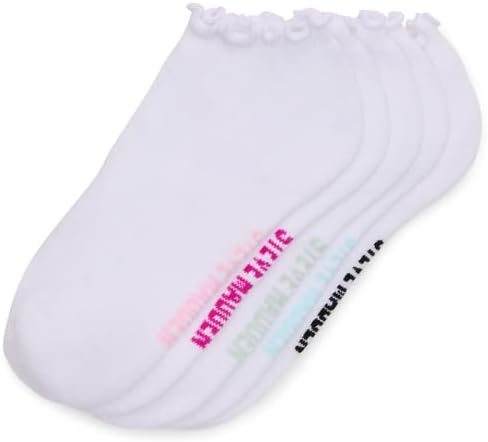 Steve Madden Women's 5pk Ruffle Cuff Solid Low Cut Half Cushion, White, Value Pack Of 5, Sock Size 9-11, Fits Shoe Size 5-10